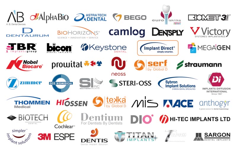 Many different brand names of dental implant makers. Too many to name.